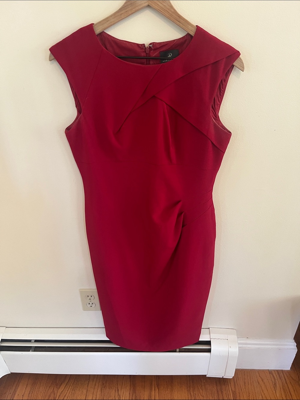 Adrianna Papell Red Sleeveless Midi Dress with Folded Neckline